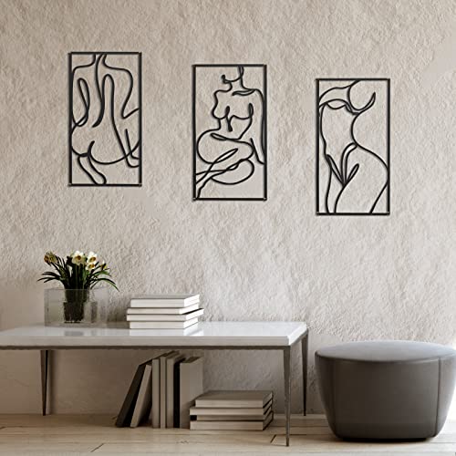 3 Pcs Abstract Woman Wall Art Single Line Drawing Wall Art Decor Metal Minimalist Wall Art Female Body Modern Bedroom Decor Metal Line Art Woman Body Wall Sculptures For Living Room Bathroom (Black) #TOP4