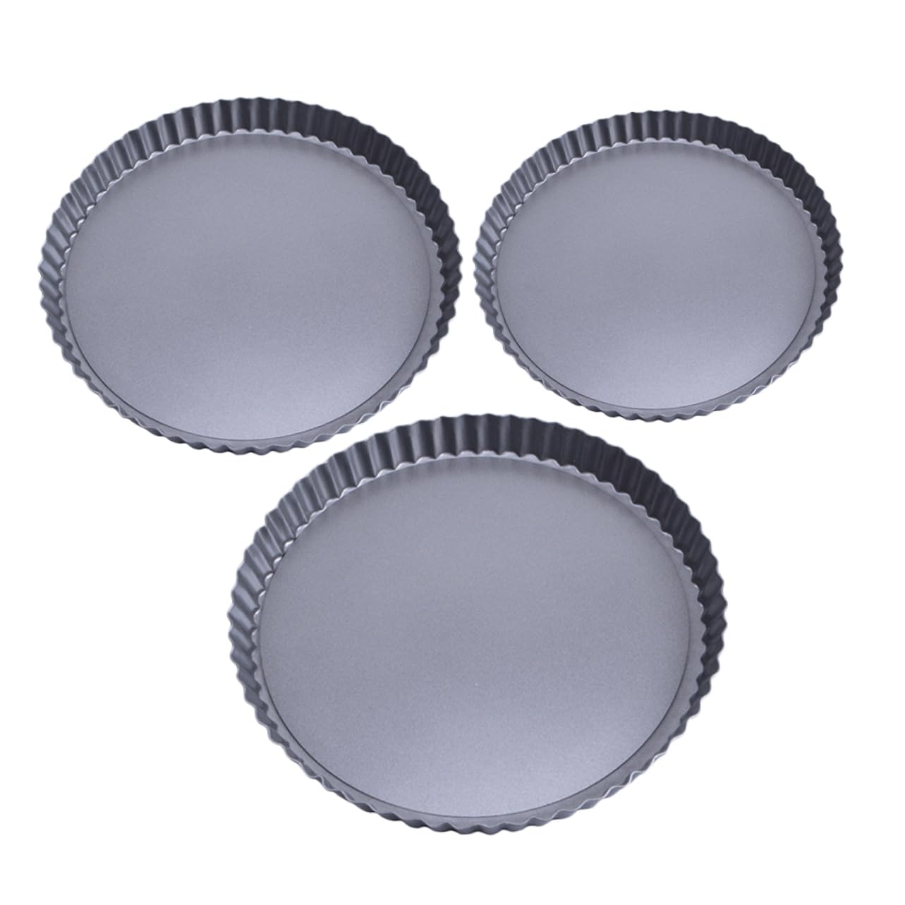 MUCKLILY 3pcs Non-stick Baking Pans with Removable Bottom Cake Tins for Tarts Pies and Pizza Baking