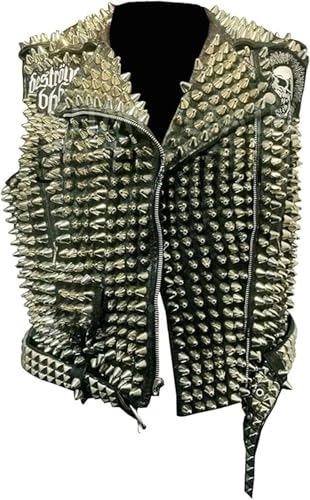 X-ception Exploited Destroyer Men Black Punk Skull Full Studded Motorcycle Leather VEST- Acidez Racing Gothic Ghost Vest