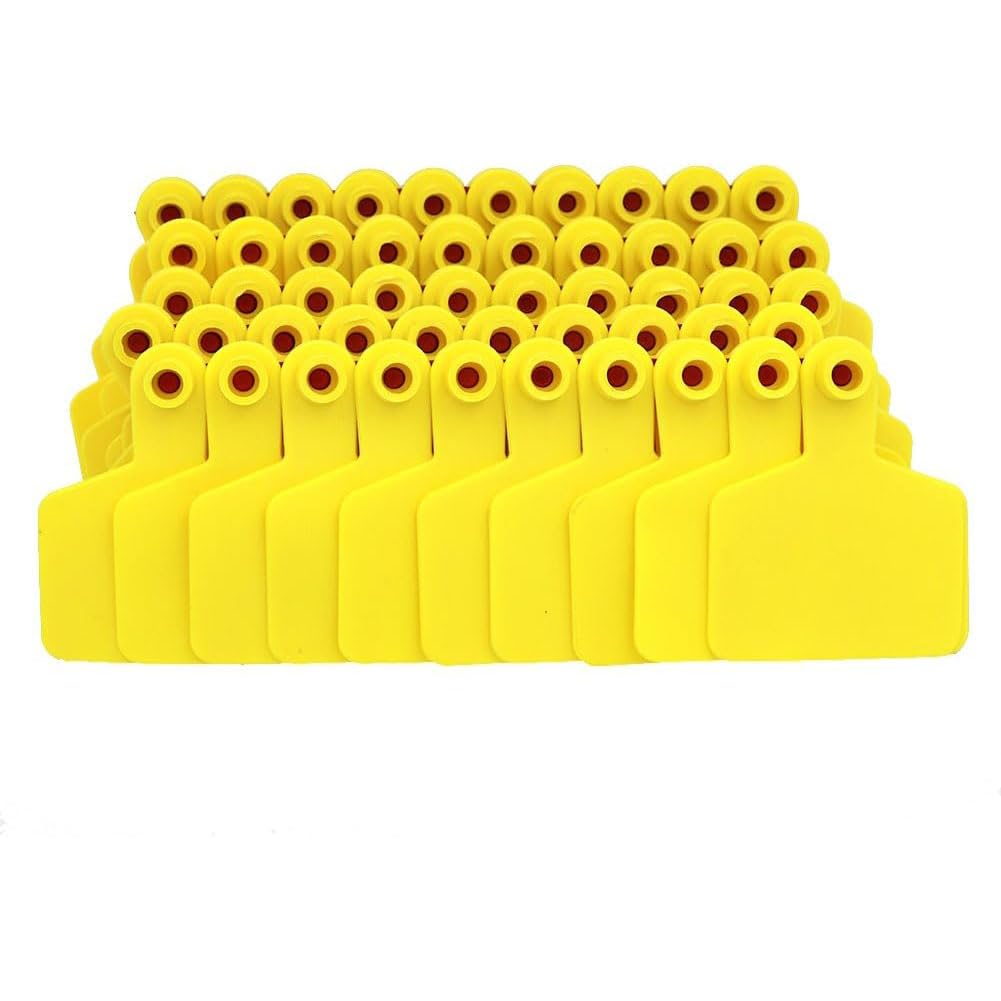 Dmbaod Yellow 100Pcs Cattle Ear Tag, Blank Ear Tags Livestock Ear Tags Cattle Ear Tags For Goats Sheep Pigs Hogs Cows Cattle Calf Livestock 100Pcs