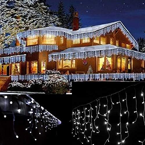 Outdoor Blue Icicle Christmas Fairy Lights, 400 LED 10 Metres Lit Width, 80 Icicles, 8 Hour Timer, 8 Modes, Safe Voltage