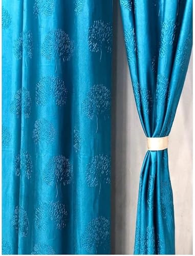 Image of Heavy Quality Punch Tree Curtains 5 Feet Long Set of 1 Pcs | Aqua Window Curtains for Living Room, Bedroom | Lightweight 5 Feet Long Drapes for Home Decoration