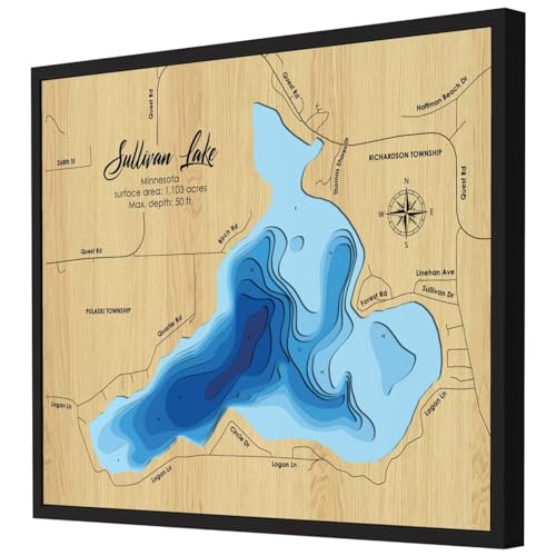 Personalized 3D Sullivan Lake Wood Map - Lake Depth Map