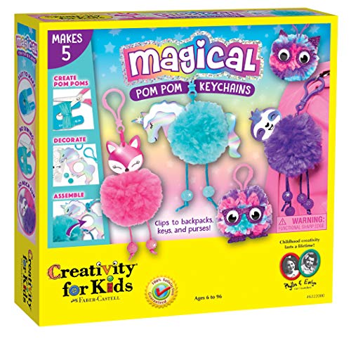 Creativity for Kids Magical Pom Pom Keychains Craft Kit - Create 5 Backpack Accessories