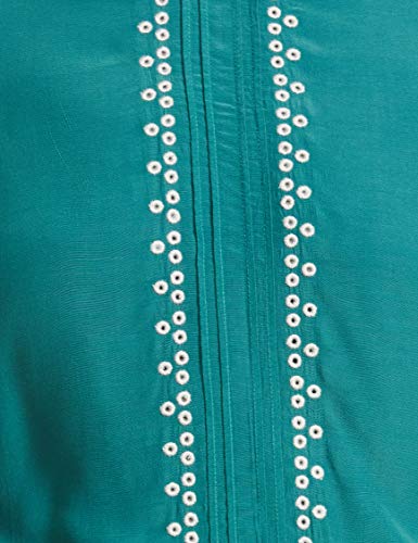Image of Label RITU KUMAR Round Neck 3 /4 Sleeves Teal Blue Short Top
