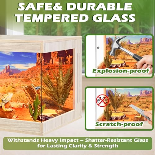 Image of Royxen Reptile Enclosure,36 Gallons Reptile Tank with Wooden Top and Lockable Design,Tempered Glass Bearded Dragon Tank for Lizard Gecko Habitat (Oak,32 inch Length)