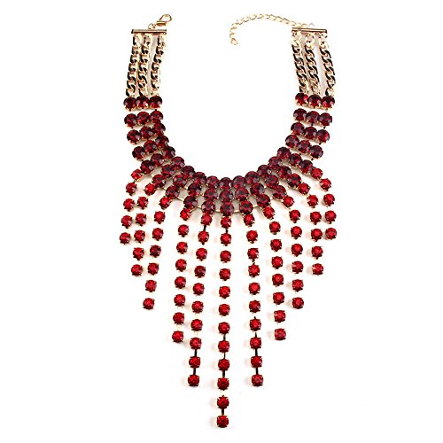 JIAJU De aleación de Las Mujeres de múltiples Capas Borla Cadena suéter Collar de Cristal, Yellow