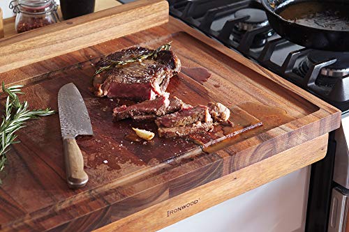 Image of Ironwood Gourmet Double-Sided Countertop Lyon Pastry /Cutting Board With Gravy Groove, Acacia Wood 17.25 x 24 x 1.25 inches | Extra Large Wood Cutting Board With Juice Groove | Countertop Lip Keeps The Board In Place | Easily Knead Dough & Carve Meat