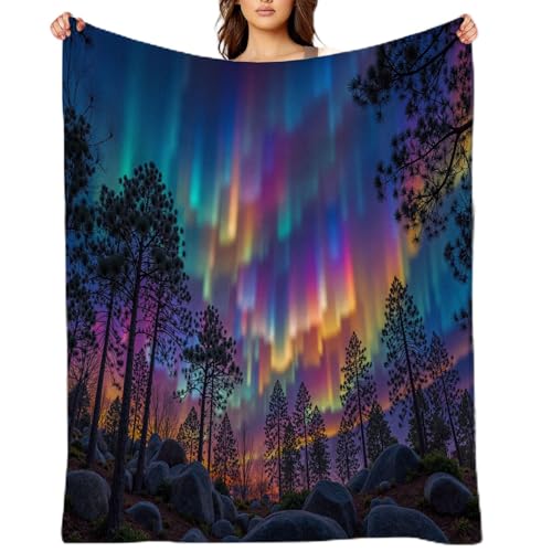 Manta De Franela con Colorida Aurora Boreal para Sofá, Cama, Súper Suave, Ligera, Acogedora, Cálida, Franela De Felpa 180 X 200 Cm Pulgadas, para Todas Las Estaciones Fantásticos Paisajes Naturales