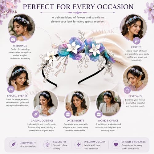 Image of Samyak Pearl & Crystal Hair Band Accessories For Women & Girls, Stylish Tiara Headband For Wedding Party Juda Bun Fashion For Bridal Hair Decoration Accessory