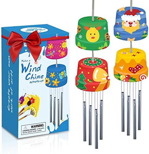 2-Pack Make A Wind Chime Kits – Arts & Crafts Construct & Paint Wind Powered Musical Chime DIY Gift for Kids, Boys & Girls