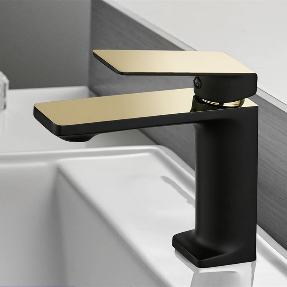 Robinet de lavabo luxe noir et or avec mitigeur de salle de bain design