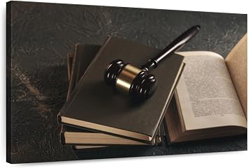 ElephantStock - Law Book Stacks Wall Art - Horizontal Canvas Wall Art - Living Room Wall Decor - Photography Profession Canvas Art - Gray And Gold Decor - 12" x 8"