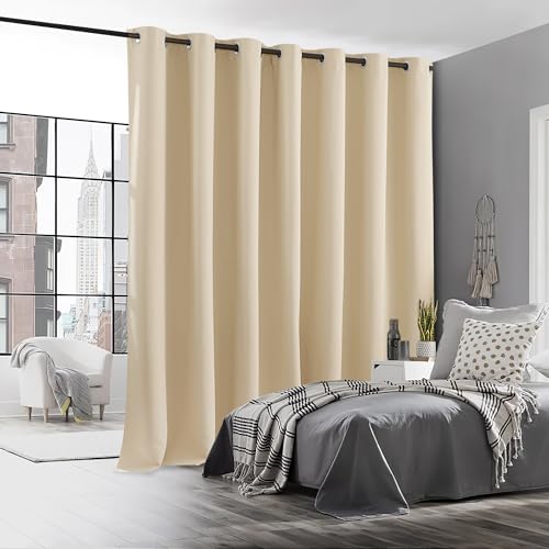 Image of RYB HOME Room Darkening Curtain for Sliding Glass Door, Thermal Insulated&Privacy Drape for Basement /Media Room, Extra Wide Room Divider Curtain, Window Treatment, Cream Beige, W100 x L108, 1 Panel
