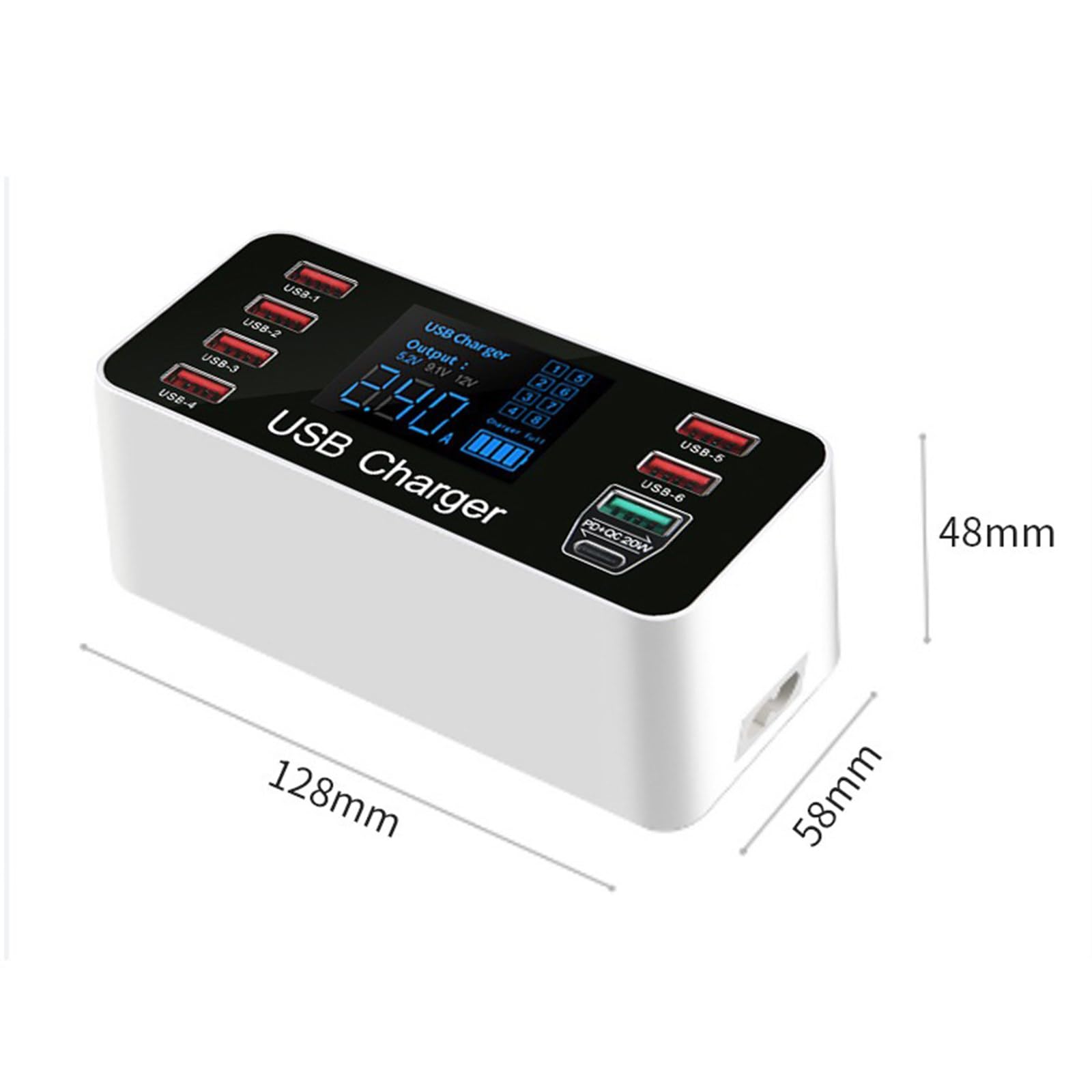 Stazione di ricarica USB per caricabatterie multiplo USB da 40 W, hub per caricabatterie USB multiporta con display Alimentatore USB compatibile con telefoni iOS e Android