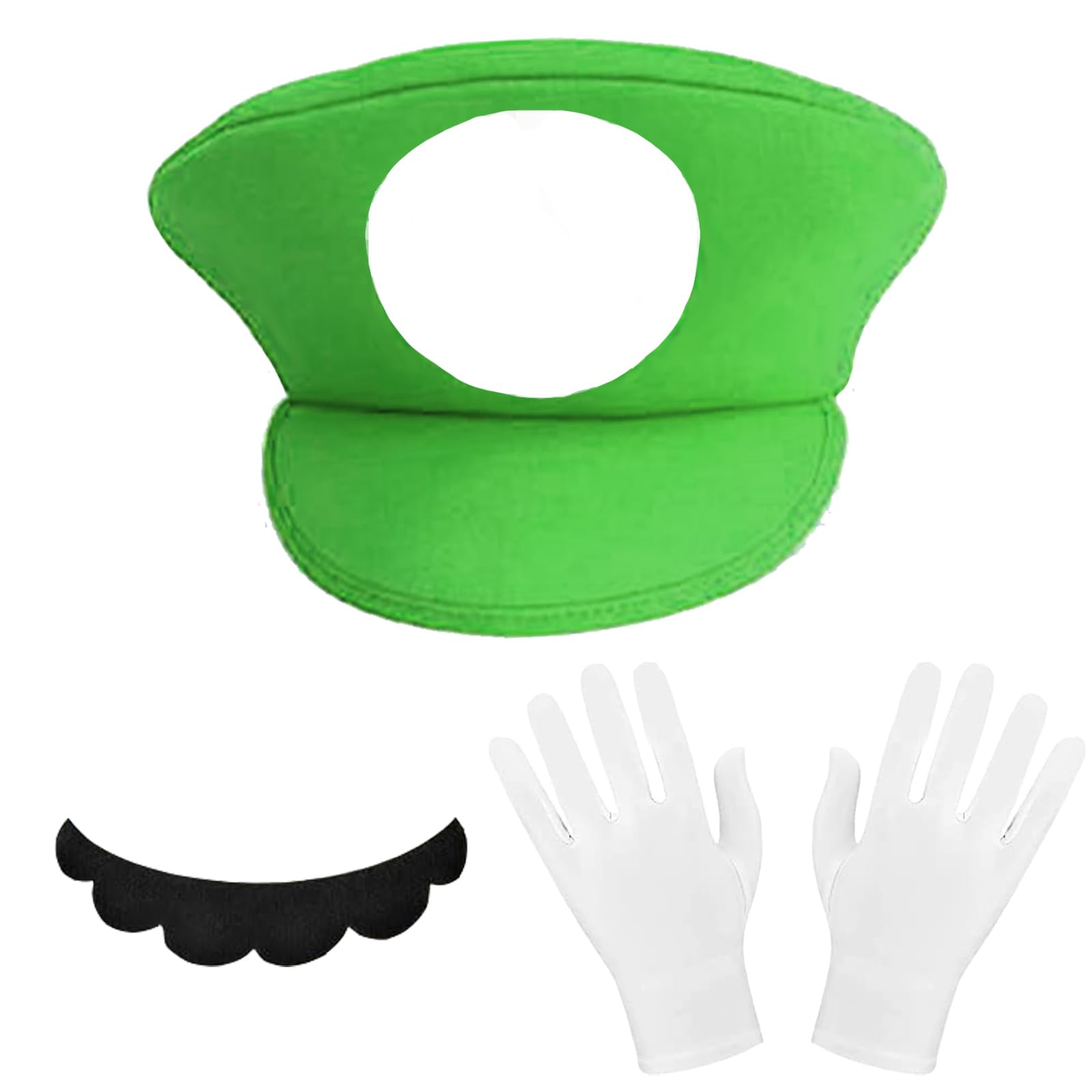 Accessoires Cosplay Mario Et Luigi - Casquette, Barbe Autocollante, Gants - Déguisement Halloween