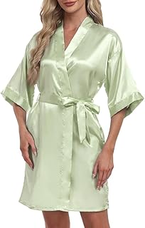 روب لانجري ساتان قصير باكمام واسعة للنساء باللون المينت جرين