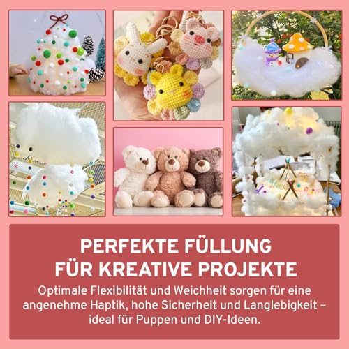 EVE Textile® 1 kg Füllwatte für Kissen Flauschiges Füllmaterial & Stopfmaterial Kissenfüllung, Bastelwatte, Stoff Füllung für Kissen, Stofftiere & Kuscheltiere Öko-Tex 100 Zertifiziert