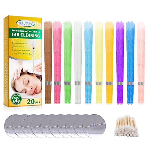 Bougies d’Oreilles 20 Pièces, Naturelles Bougie Oreille Nettoyante avec 10 Disques de Protection Nettoyage Oreille pour Détendez-vous et le Nettoyage...