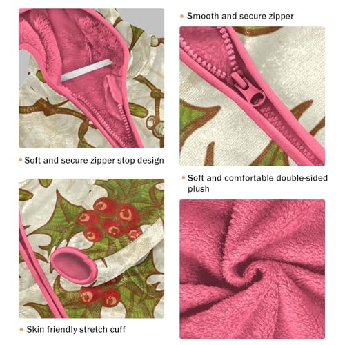 OTVEE Vintage Christmas Holly Twigs Mistletoe Kids Hoodie Jacket Fall Spring Full Zip Warm Outwear Coat3