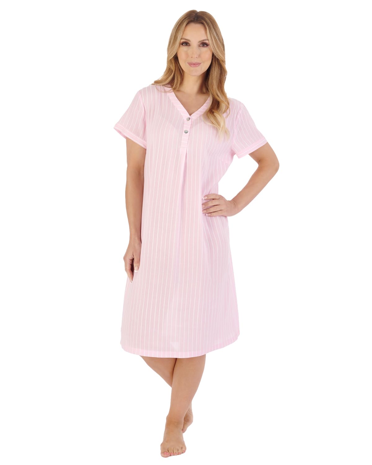 Slenderella Textured Stripe Short Sleeve Nightie ND05201 Pink 10-12