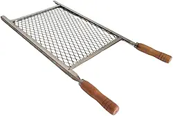 Grelha Para Churrasqueira Em Tela Goyana Aço Inox 30x40 Cabo Madeira