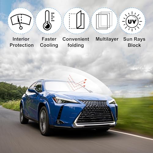 Image of Windshield Sun Shade Custom Fit for 2019-2026 Le-xus UX 200 /250h /260h /300h /300e Accessories Foldable Sunshade Sun Blocker Protect Car from Sun Rays & Heat Damage Keep Car Cooler