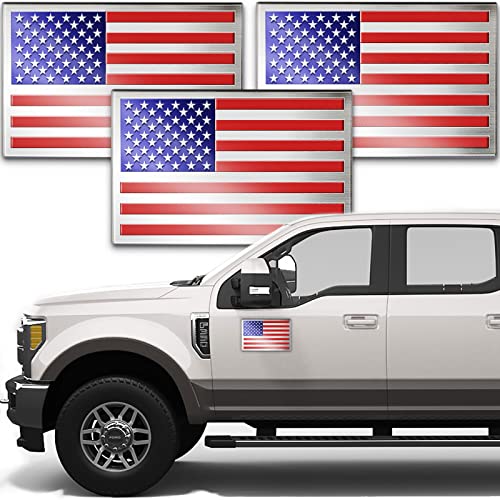 Image of Embossed 3D Metal American Flag Car Stickers and Decals (3 Pack), 5 inch x 3 inch US Flag Patriotic Emblem for Cars, Truck, Motorcycle, 4th of July Support US Military
