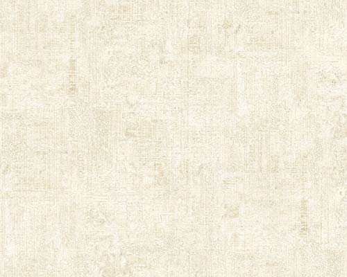 Empapelado efecto estuco EDEM 9093-10 papel pintado vinílico estampado en caliente con dorso textil gofrado de estilo shabby chic brillante crema blanco 10,65 m2
