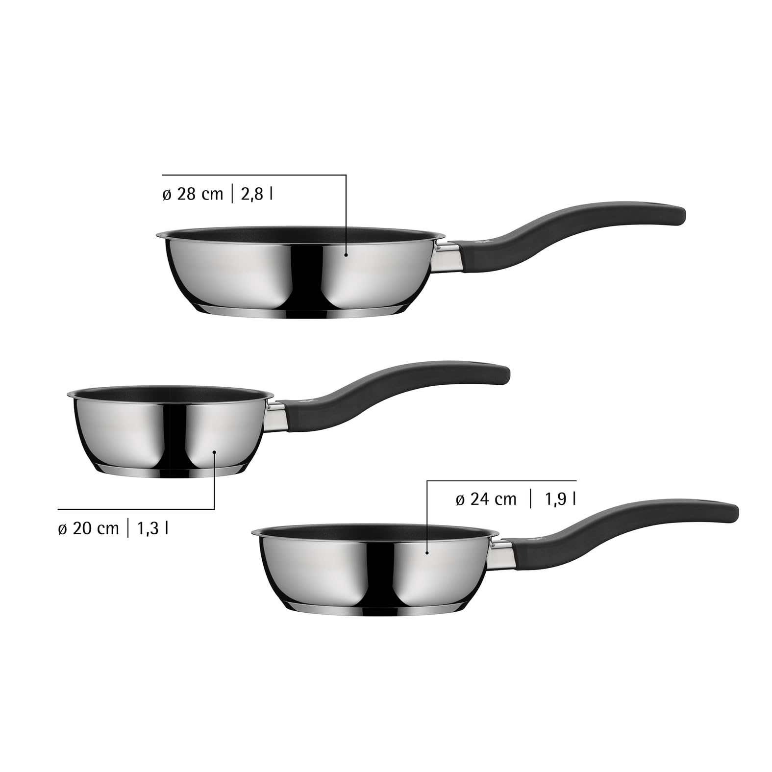 WMF Devil Pfannenset Induktion 3-teilig - Bratpfannen 20, 24, 28 cm - Edelstahl Cromargan Antihaft Pfannen Set, Beschichtet, Spülmaschinengeeignet, Backofenfest, Hitzebeständig und Kratzfest