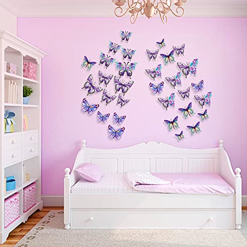 Decoraciones Vinilos Mariposas Flores Lila 3D Pared miniatura 4