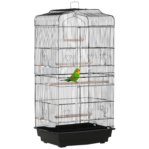 PawHut Jaula para Pájaros con Puertas 4 Comederos 46,5x35,5x92 cm Negro