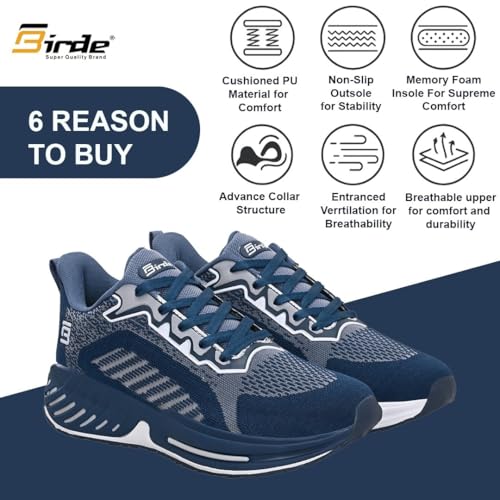 Image of Birde Men's Sports Shoes for Gym, Walking, & Running Lightweight Comfortable Sports Shoes | Colour - Grey EVA-TPR-TPU Jaquard Knit Sports Shoes