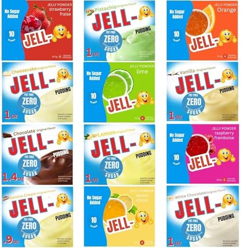Prime Plus Sugar-Free Gelatin & Instant Cheesecake Pudding Mix Variety Pack – 12 Pack Assorted Flavors (Banana,lemon,pistachio Pudding,Raspberry, Orange, Strawberry, Chocolate & More) – Low Calorie, Diabetic & Keto Friendly Snacks