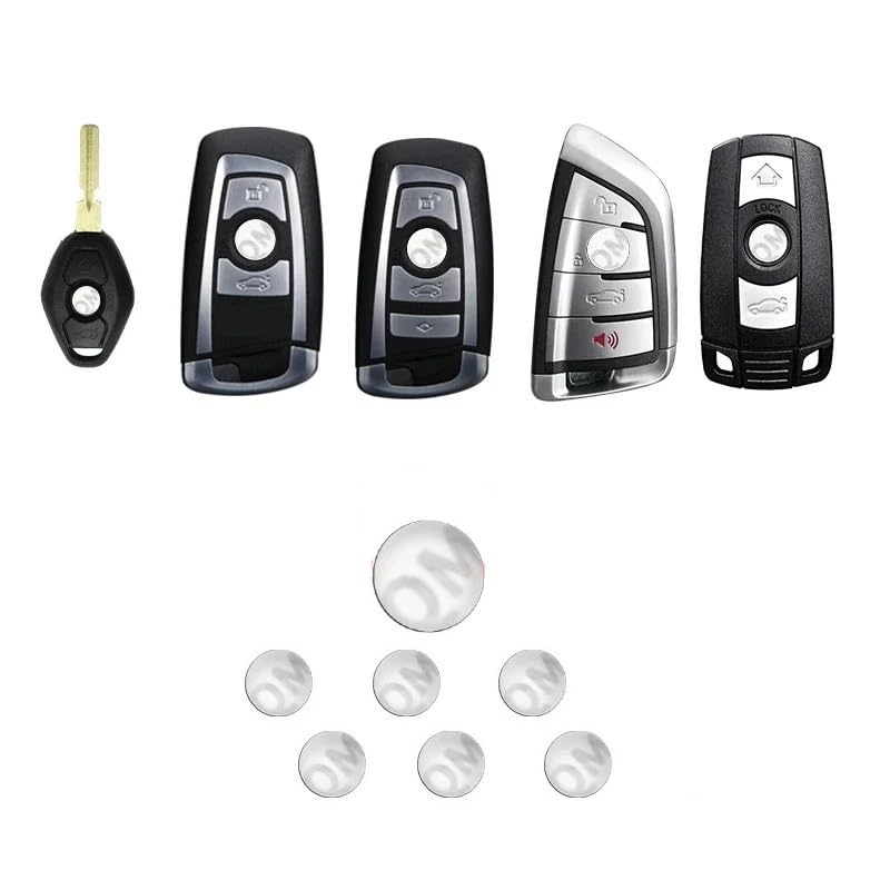 Lot de 2 Logo Clé Stickers, 11 mm en Aluminium, Emblème Autocollant Voiture, Noir, Bleu, Blanc, Argent