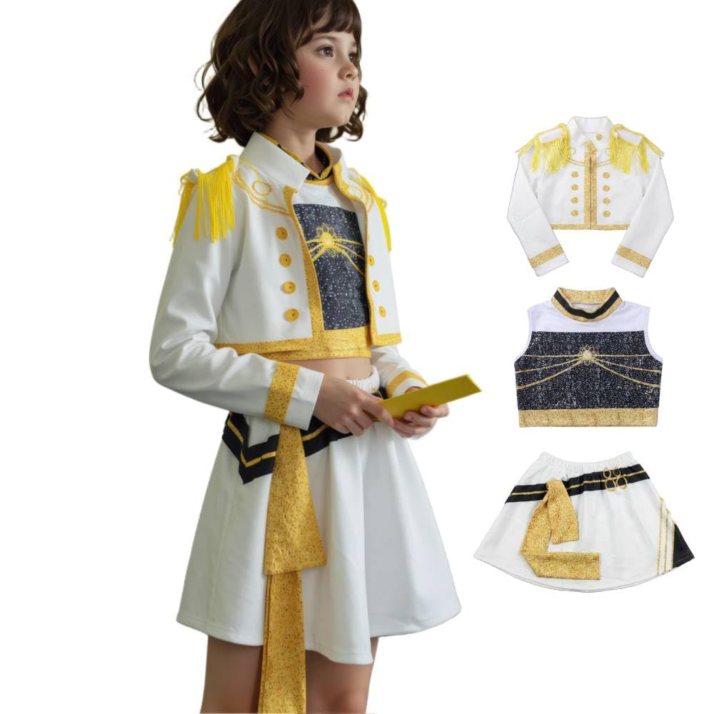 DongfangYMHC Girls Pop Girls Uniform Outfits Singers Dance Stage Role Play Outfit Pop Singer Idol Dress,White,120