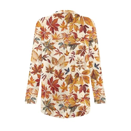 Image of Fall Maple Leaf Cardigan Sweaters for Women Long Sleeve Cardigan Soft Drape Open Front Dusters V-Neck Jackets Dressy