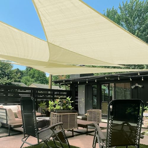 LOVE STORY Toldo parasol triangular derecho de 12 x 12 x 17 pies, para patio, jardín, tela para exteriores, color crema (hacemos tamaño personalizado)