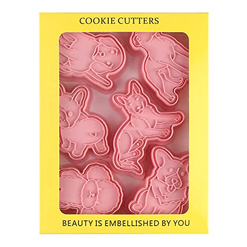 クッキー型抜き ビスケット プレスタイプ 6個セット 3d 動物 製菓 キッチン 製菓用品 手作り 誕生日プレゼント (犬)