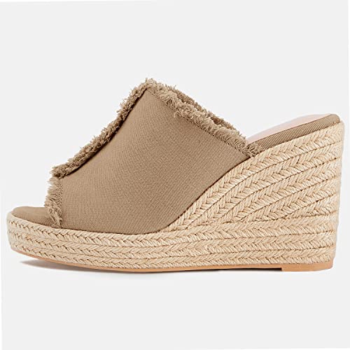 Image of Juliet Holy Womens Wedge Sandals Peep Toe Denim Slip On Backless Espadrilles Platform Sandal Shoes