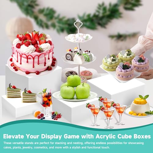 NoderLoya 6Pcs Buffet Risers,Food Risers for Buffet Table Display Stand Shelf for Party Catering Dessert Jewelry Collectibles Acrylic Cube Boxes Display Nesting Risers (white-S(5,6,6.8,7,7.5,8) by NoderLoya - Image 5