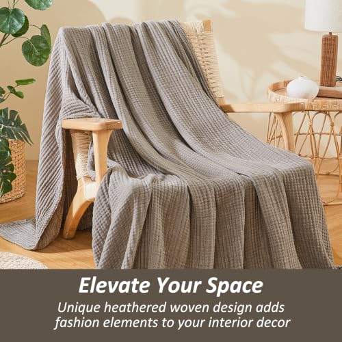 Image of EMME Muslin Cotton Blanket Adults Heather Brown Queen 90 inchx90 inch