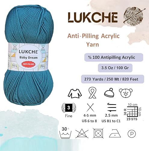 Image of Baby Dream Soft Yarn - 100% Acrylic, Premium Anti-Pilling, 3.5 oz (100g), 273 yds - Soft Yarn for Crochet and Knitting Projects (Peacock)
