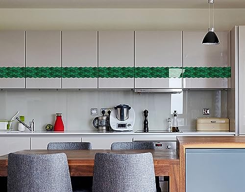 Image of WallDesign Leafy Emerald Self-Adhesive Tile Stickers for Cupboard, Panel, Cabinet, Furniture, Table, Glass, Wall - 6.25 in X 10 Ft Border
