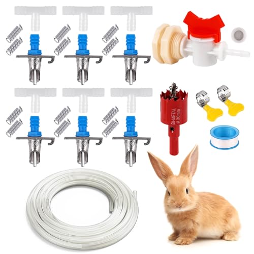 ZHEQOGZH Automatic Rabbit Watering System Rabbit Waterer Kit System Gravity Fed Include 6 Sets of Nipple Drinkers and 16 Feet of ID 5/16 Hose