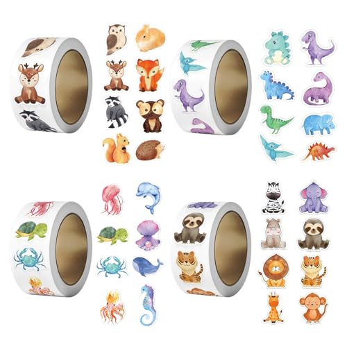 2000 Piezas Pegatinas Animales Rollo para Niños, Rollo de Pegatinas de Recompensa de Animales, Animale Infantiles Redondas Recompensa del Maestro Pegatinas, para Scrapbooking Regalos Escuela DIY