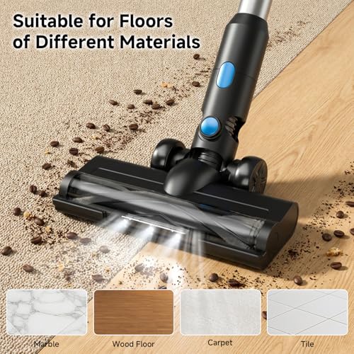 Image of BSNAW Lightweight Cordless Stick Vacuum Cleaner with Battery - 45 Min Runtime, 8-in-1 Handheld for Pet Hair, Hard Floors & Carpets, Powerful Suction, Blue&Black