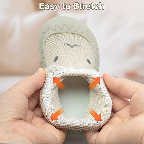 2 Pair Caroon Non-slip Baby Shoes, Slippers for Boys & Girls - Soft Rubber Grippers, Khaki, White, Pink, Blue - Infant First Walking Shoes, 6-12, 12-18, 18-24 Months4
