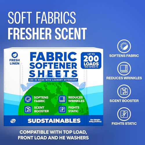 Image of Sudstainables Fabric Softener Sheets for Washer, Fresh Linen, 200 Loads