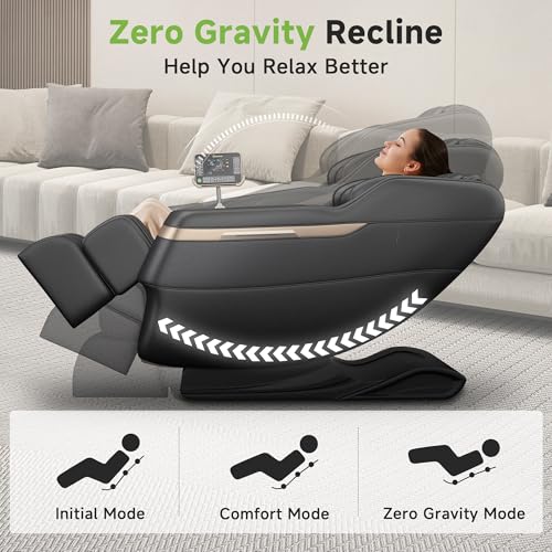 Real Relax 2025 Full Body Massage Chair, Zero Gravity Shiatsu Massage Chair Recliner, Waist and Calf Heating, Foot Massage, Bluetooth, Large Control Screen (Black and Gold) - Image 7